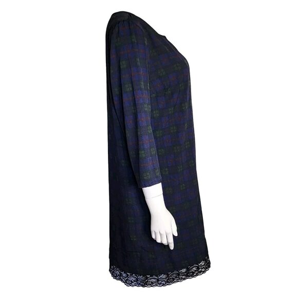 RD STYLE Blue Green Plaid Lace Detail Pullover Dress Womens SIze L Large - Picture 2 of 6